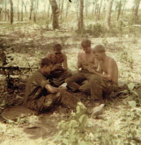 LP after checking road for mines, Tay Ninh Left to right x,  John D Bailey, Gail E Hutton, x